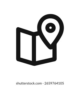 Simple Line Style Map with Location Pin Sign Icon Symbol