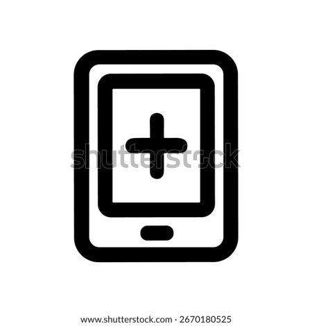 Simple Line Style Medical Tablet with Plus Sign Interface Icon