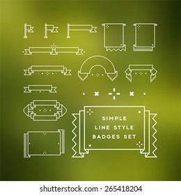 Simple line style minimalistic badges, ribbons, labels and flags set. Vector illustration, easy editable.