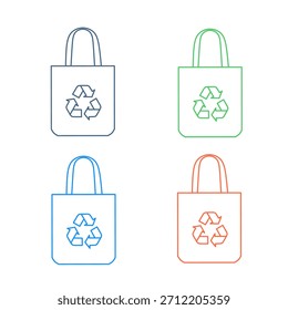 Simple Line Style Shopping Bag with Recycle Symbol Icon Set