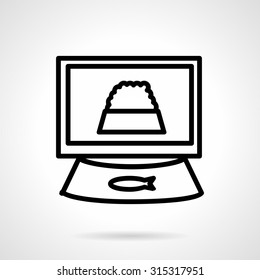 Simple line style vector icon for taking photo of bowl with cat food. Modern lifestyle concept. Elements of web design for business. 