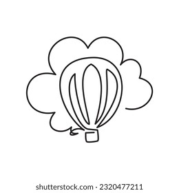 Simple line Summer vacation icon. One continuous line of hot air balloons inside a circle of clouds. Vector illustration of a hot air balloon and cloud as a symbol of airplay.
