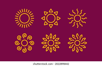 colección de diseño de sol de línea simple color amarillo naturaleza verano cálido vector ilustración 