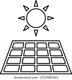 Einfache Linie einer Sonne, die auf einem Solarpaneel-Array strahlt Energie erneuerbar