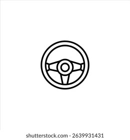 A simple line symbol of a car steering wheel. Monochrome pictogram representing driving and control, isolated on a white background.