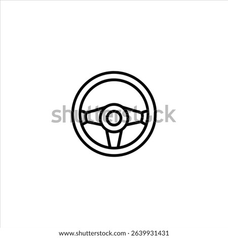 A simple line symbol of a car steering wheel. Monochrome pictogram representing driving and control, isolated on a white background.