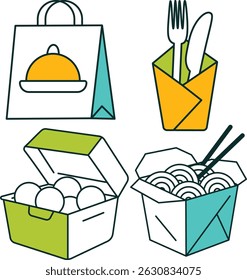 Simple Line Take Out Icon Set