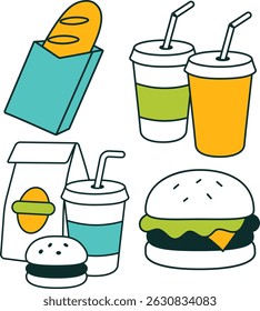 Simple Line Take Out Icon Set