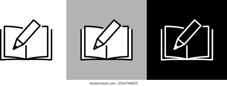 Icono de Vector de libros de texto, cuadernos y lápices de línea simple.