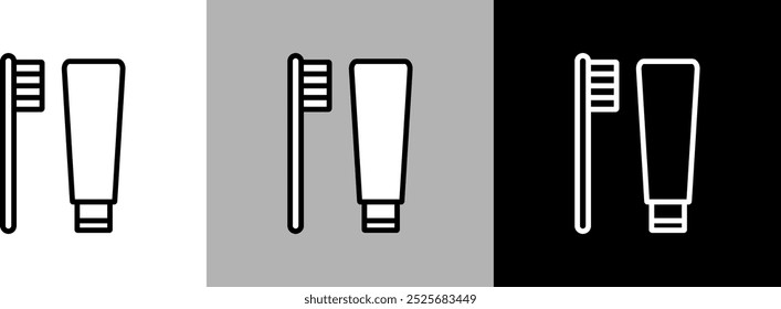 Simple line toothbrush and toothpaste vector icon.
