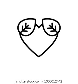 Simple Line Two Leaf Heart Eco Nature. Can use for icon or logo