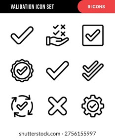 Simple Line Validation Icon Set for User Interface and Graphic Design Projects