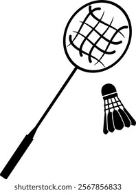 Simple line vector of badminton racket and shuttlecock ready to color.