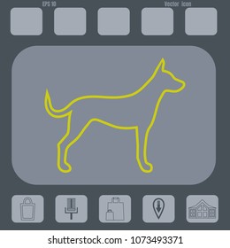 simple line vector dog icon on a gray cine-film background. Flat design style. Suitable for dog breeders, dog handlers, veterinarians