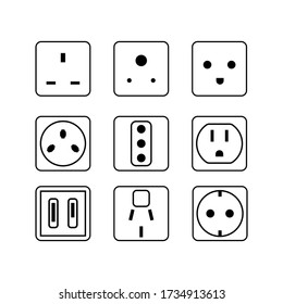 Simple line vector electric socket in flat style. Set icon illustration.