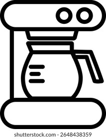 Simple line vector icon of coffee maker machine, kitchen appliance with coffee pot isolated on white background