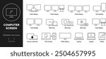 A simple line vector icon illustration of dual display, dual monitor, triple display, triple monitor, and wide monitor.