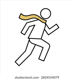 A simple line vector icon of a person running fast with a flowing scarf in motion.