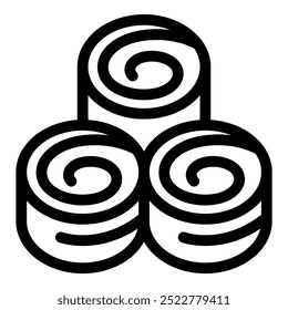 Simple line vector icon of a swiss roll cake, perfect for representing bakery and dessert concepts