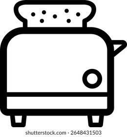 Simple line vector icon of toaster with toast, minimal kitchen appliance symbol isolated on white background