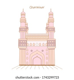 Simple Line Vector Illustration for Charminar Telangana