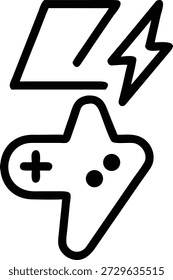 A simple line vector illustration of a gaming power up lightning icon, perfect for enhancing digital designs with a modern and sleek aesthetic.