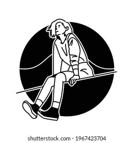 Ilustración simple de vectores de línea de un sueño de una niña