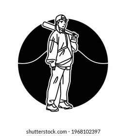 Simple Line Vector Illustration of moody Girl