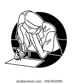 Simple Line Vector Illustration of a who Girl Studies
