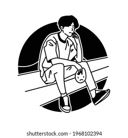 Simple Line Vector Illustration of youth daydream