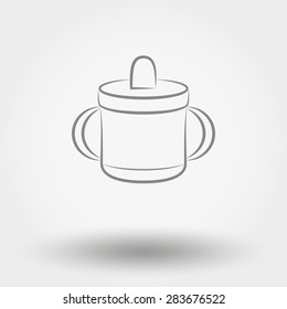Simple line web icon Baby cup. Vector illustration on a white background. Doodle, cartoon style.