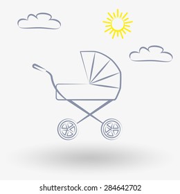 Simple line web icon Baby carriage. Vector illustration on a white background. Doodle, cartoon style.