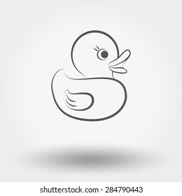 Simple line web icon Rubber duck toy. Vector illustration on a white background. Doodle, cartoon style.