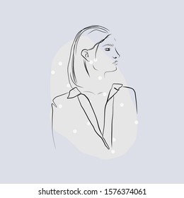 simple line woman portrait. beauty minimal girl face drawing. glamour trendy vector art. 