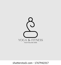 simple line yoga and fitness logo vector illustration