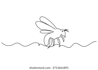 Arte lineal simple de insecto avispa aislado sobre fondo blanco