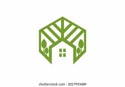 Logotipo de Eco House Verde Negrita Lineal Simple