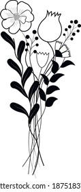 Simple linear bouquet of wildflowers with winter elements