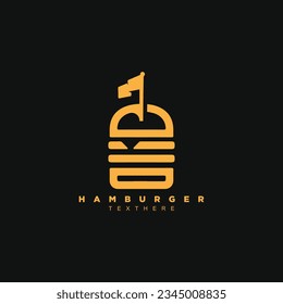 Simple linear burger with flag logo design. Golden royal burger for your brand or business