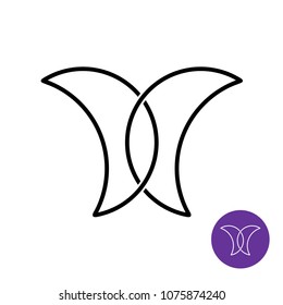 Simple linear butterfly logo. Two line style crescents crossed sign.