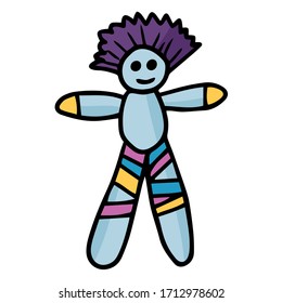 Simple linear cartoon style illustration. Vector voodoo boy doll on white background. Design Element for books, magazines, textiles