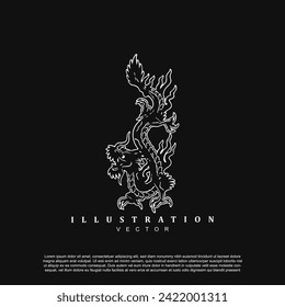 Simple linear Chinese folklore dragon vector art illustration