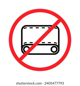 Simple linear conveyor belt icon with red circle and prohibition sign. 