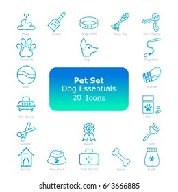 Simple linear dog essentials pictograms. Set of pet icons in trendy thin line style. Perfect symbols for web site design and mobile apps.