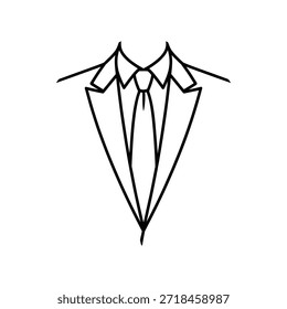 Un dibujo lineal simple que representa una chaqueta de traje con una corbata