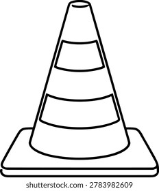 A simple linear drawing of a standard road traffic cone on a plain background