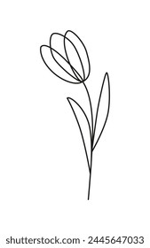 Simple linear flower. Botanical sketch, drawing. Black and white. Icon, logo, tattoo.