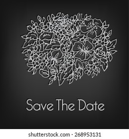 Simple linear flower bouquet. Wedding invitation template. Vector illustration.