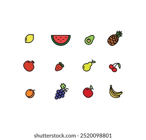Einfache lineare Fruchtsymbole in Farbe.