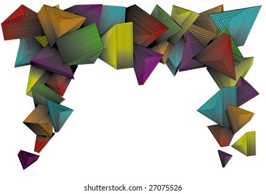 Simple linear gradients used on color parts. Lines are separate from background colors for easy editing. Each triangle and it's line art is grouped together.